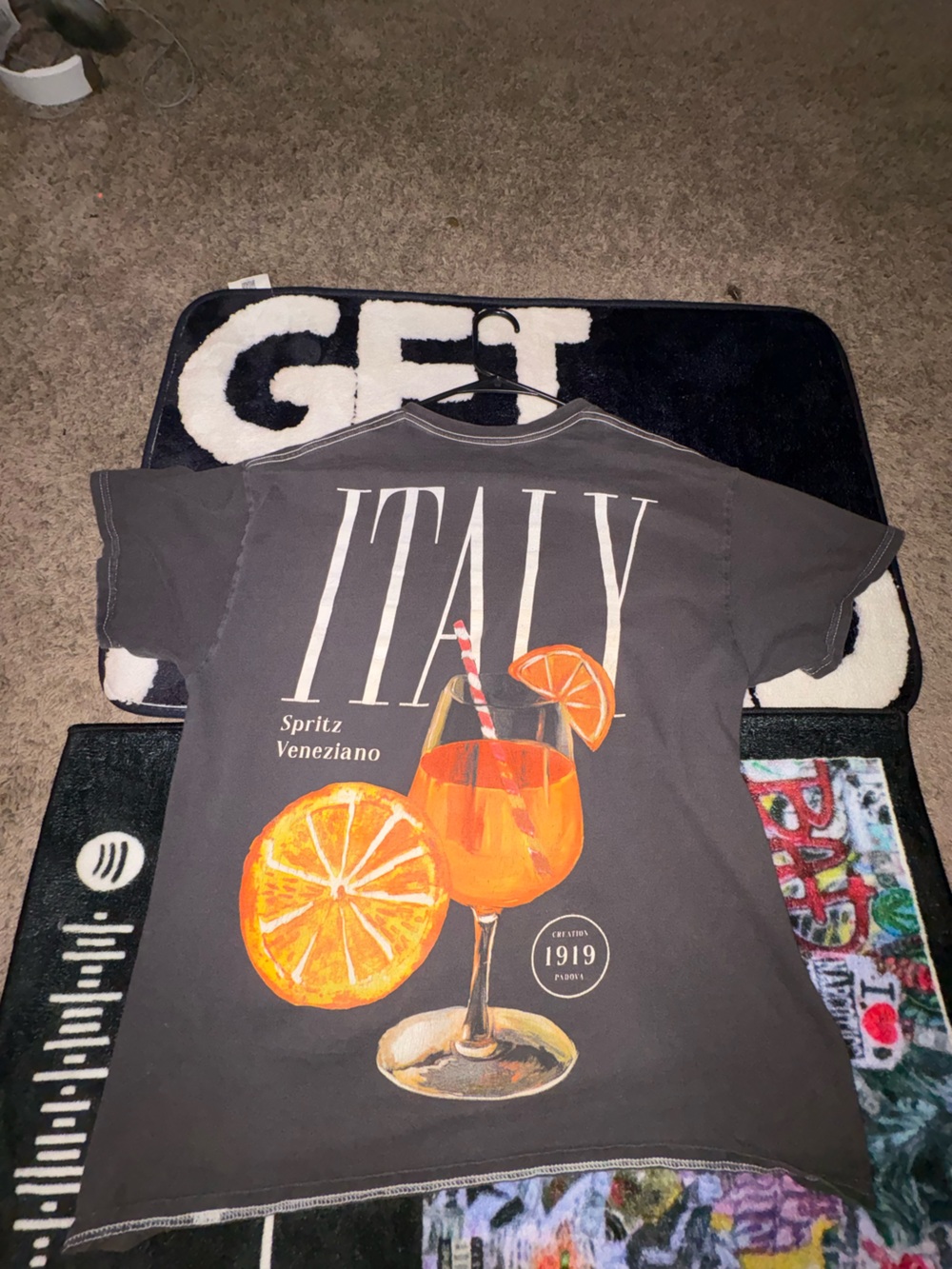 SHEIN Gray Short Sleeve Tee with Orange Spritz Graphic